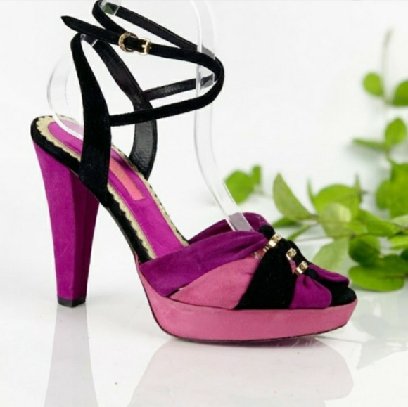 BETSEY JOHNSON Pink Purple Black Platform Sandals - Picture 10 of 11